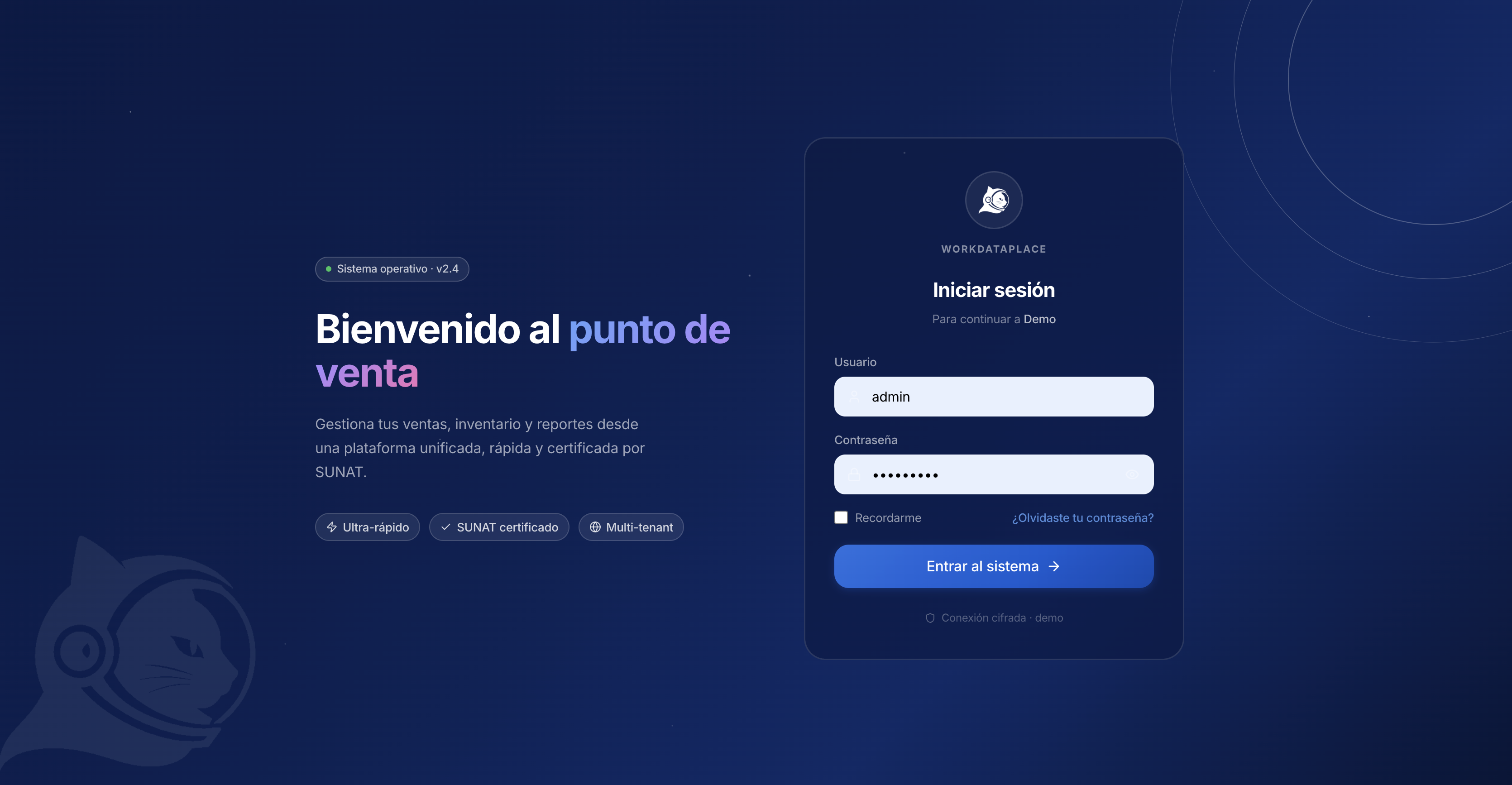 Pantalla de login del POS Inteligente